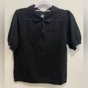 Adrianna Papell Short Sleeve Sweater with Lace BNWT